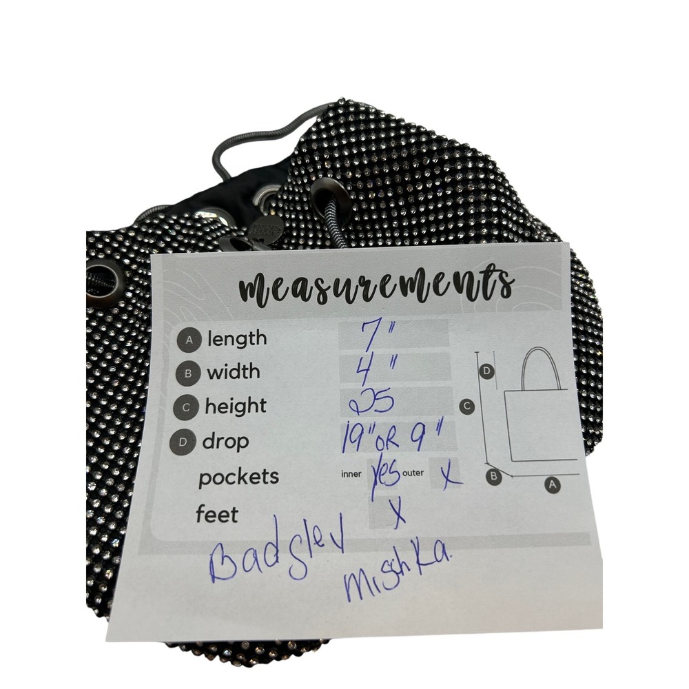 Badgley‎ Mischka Rhinestone Bucket Bag Silver Crystal Drawstring Evening Purse - Picture 9 of 9